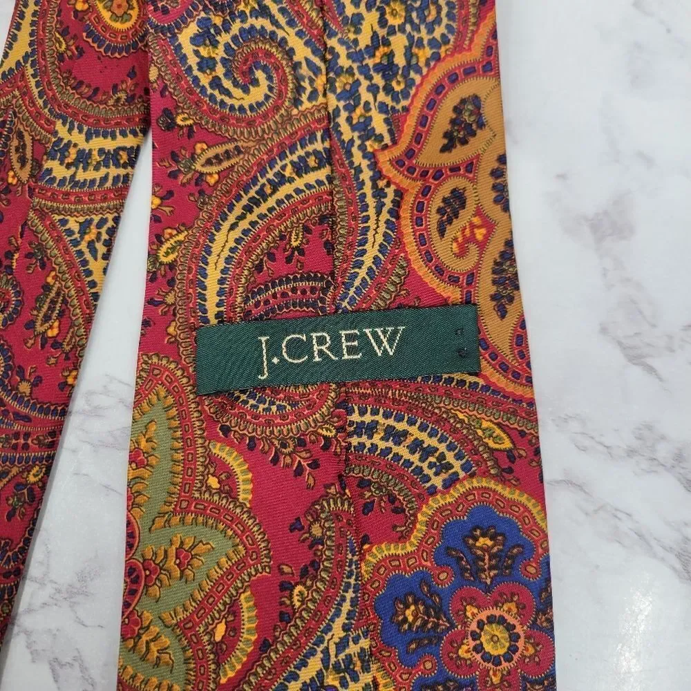 J Crew Vintage Paisley Silk Tie in Red and Gold Men's Necktie Made By Hand USA
